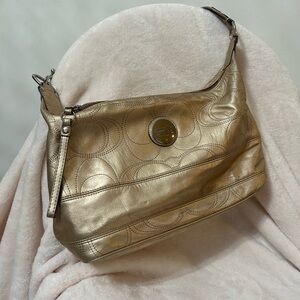 Metallic Gold Coach Leather Shoulder Bag